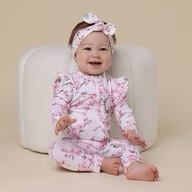 Snuggle Hunny Cherry Blossom Organic Snugglesuit Convertible Romper with Frill- Size 0