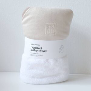 Terry Hooded Baby Towel - Oat with Walnut Trim