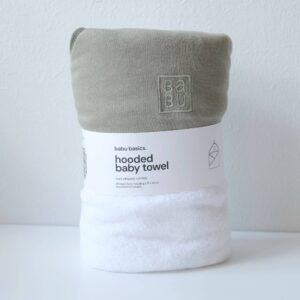 Terry Hooded Baby Towel - Sage with Moss Trim